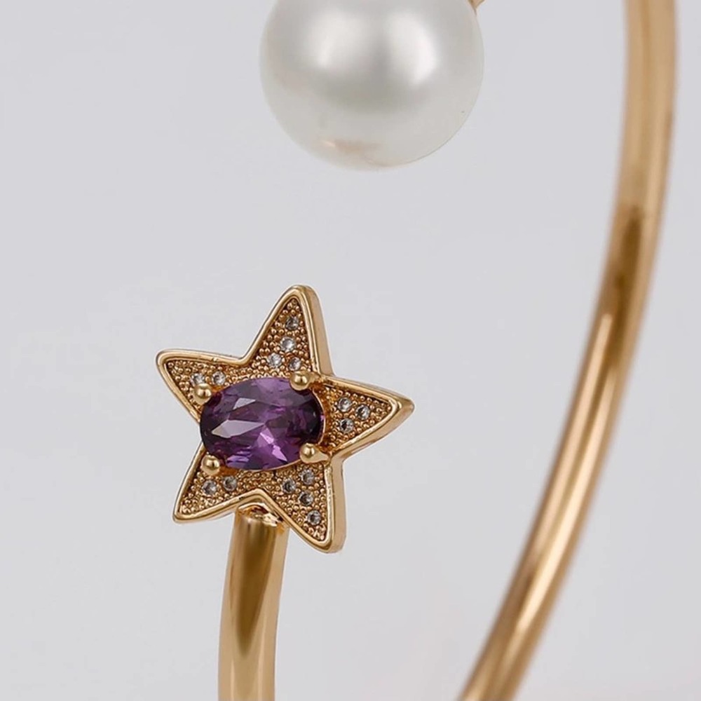 Sapphire Amethyst Ruby Star 18k Gold Plated Open Bangle - Picture 5 of 11